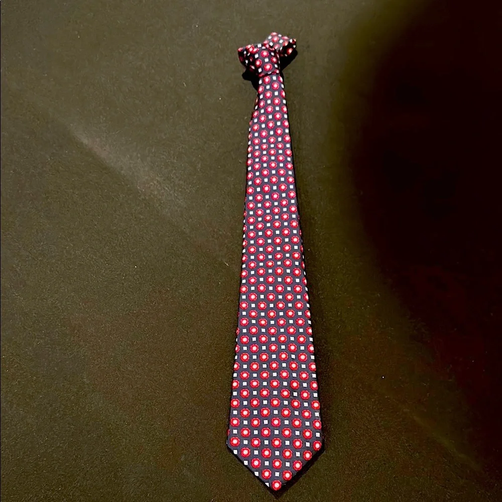 BROOKS BROTHERS BOYS PATTERNED NAVY, RED & YELLOW SILK NECKTIE